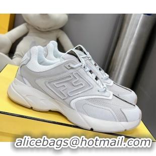 Luxurious Fendi Faster Trainers Sneakers in Suede and Mesh Light Grey 101457