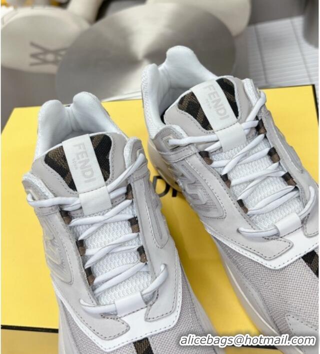 Luxurious Fendi Faster Trainers Sneakers in Suede and Mesh Light Grey 101457