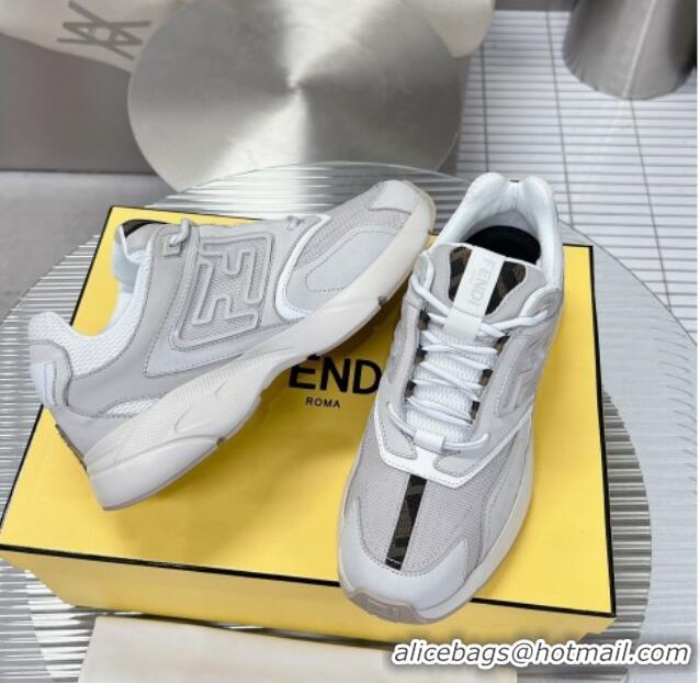 Luxurious Fendi Faster Trainers Sneakers in Suede and Mesh Light Grey 101457