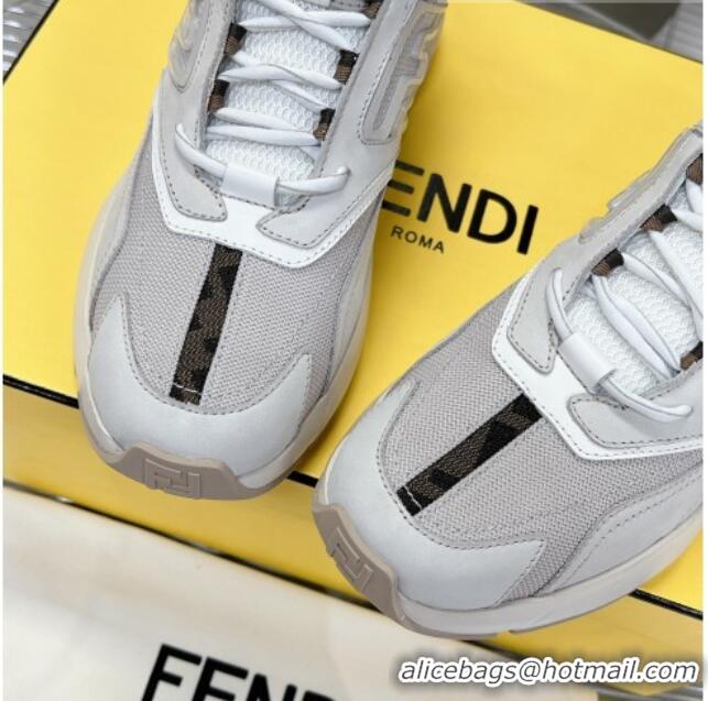 Luxurious Fendi Faster Trainers Sneakers in Suede and Mesh Light Grey 101457