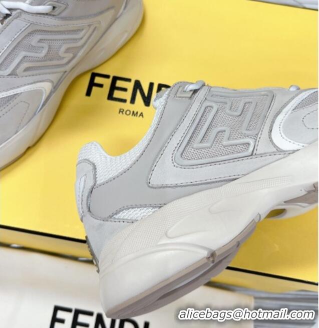 Luxurious Fendi Faster Trainers Sneakers in Suede and Mesh Light Grey 101457