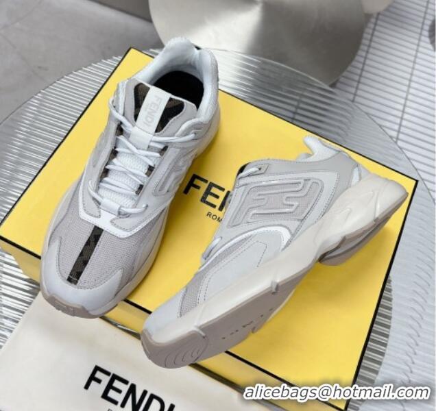 Luxurious Fendi Faster Trainers Sneakers in Suede and Mesh Light Grey 101457