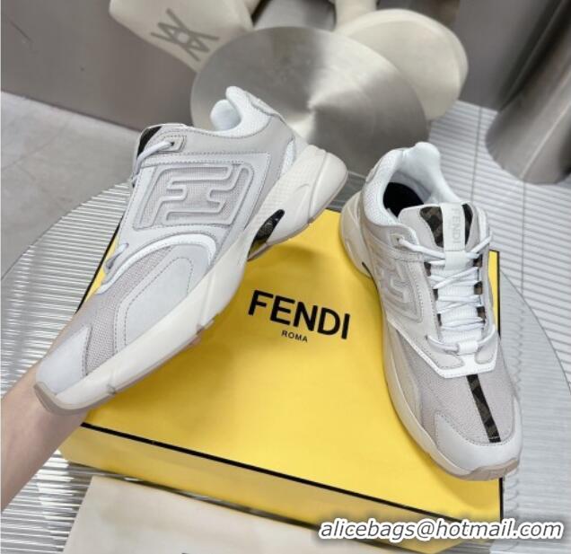 Luxurious Fendi Faster Trainers Sneakers in Suede and Mesh Light Grey 101457