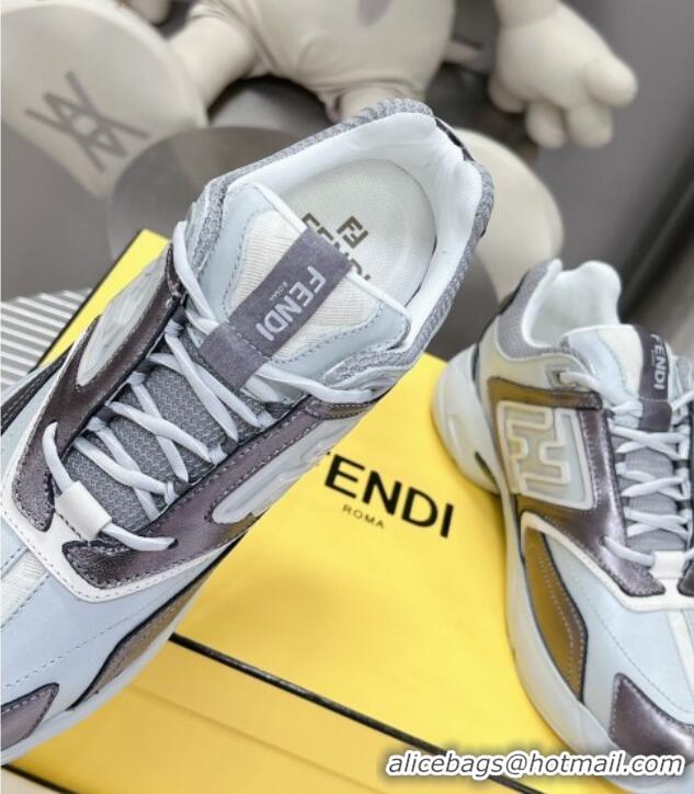 Best Price Fendi Faster Trainers Sneakers in Suede and Mesh Grey/Silver 101458