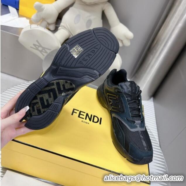 Pretty Style Fendi Faster Trainers Sneakers in Suede and Mesh Black 101459