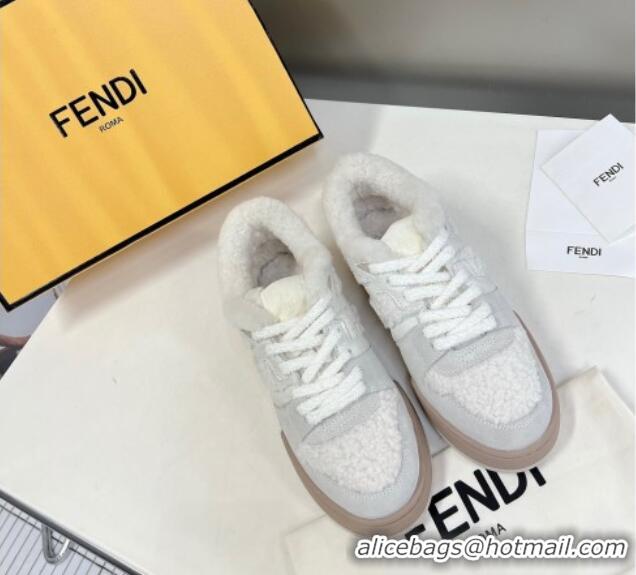 Best Grade Fendi Match Shearling Sneakers Light Grey 101461