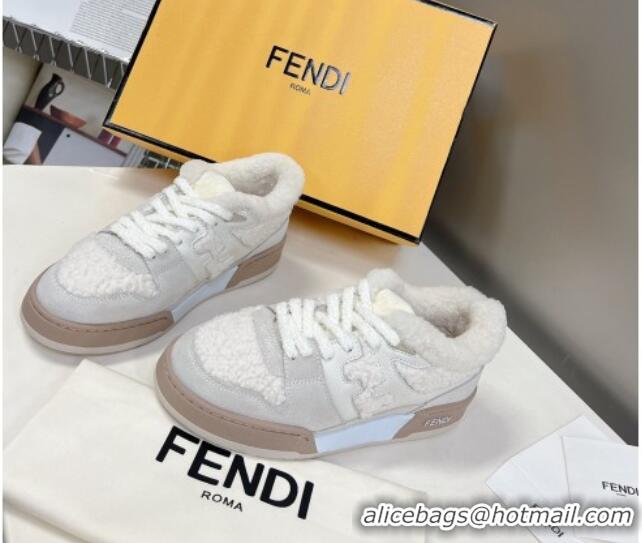 Best Grade Fendi Match Shearling Sneakers Light Grey 101461