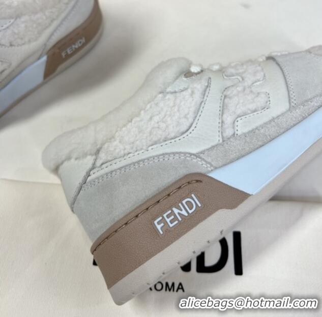 Best Grade Fendi Match Shearling Sneakers Light Grey 101461