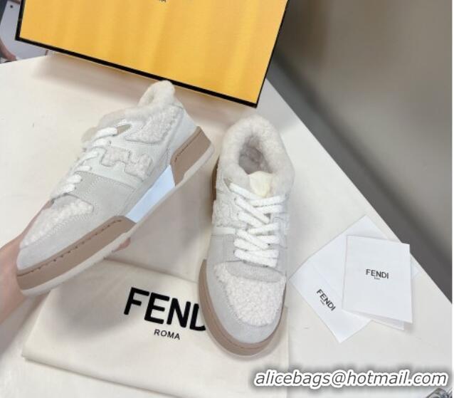 Best Grade Fendi Match Shearling Sneakers Light Grey 101461