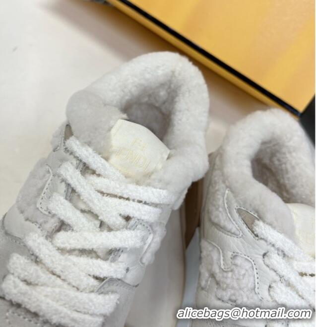 Best Grade Fendi Match Shearling Sneakers Light Grey 101461