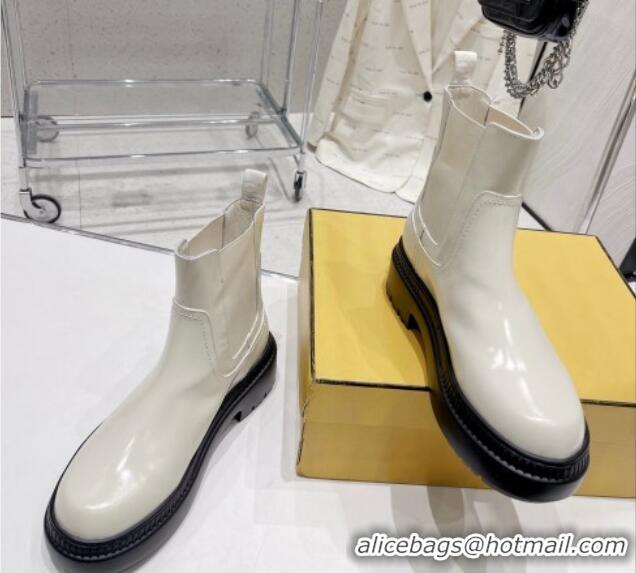 Hot Style Fendi Domino Ankle Biker Boots in Smooth Leather White 102961