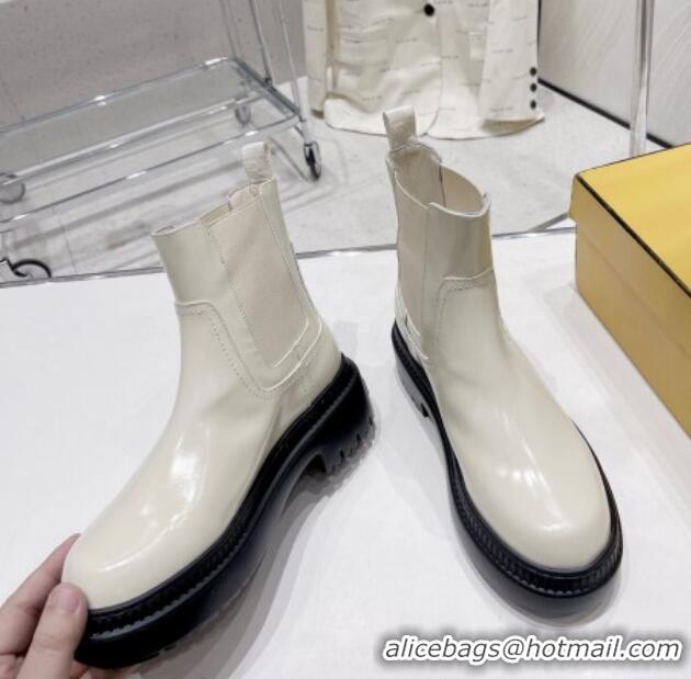 Hot Style Fendi Domino Ankle Biker Boots in Smooth Leather White 102961