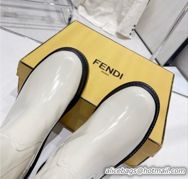 Hot Style Fendi Domino Ankle Biker Boots in Smooth Leather White 102961