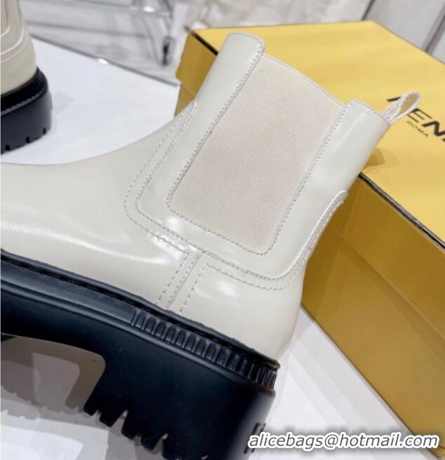 Hot Style Fendi Domino Ankle Biker Boots in Smooth Leather White 102961