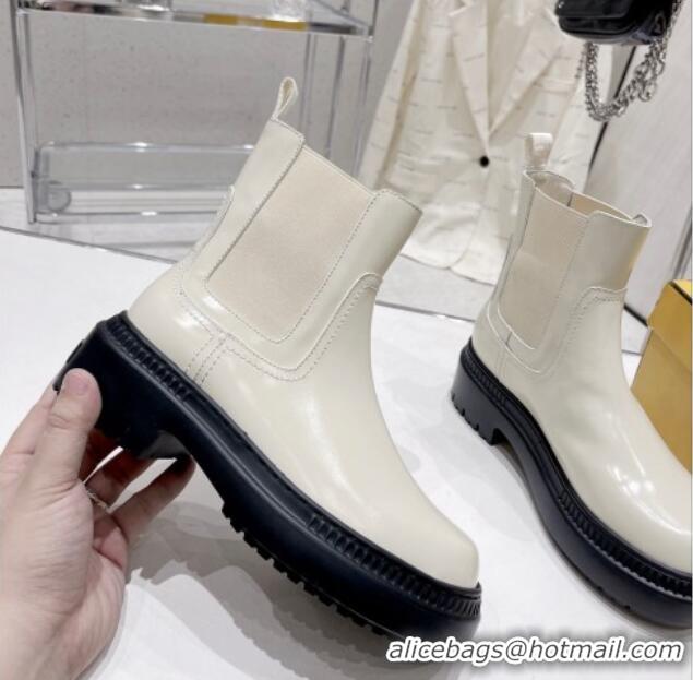 Hot Style Fendi Domino Ankle Biker Boots in Smooth Leather White 102961