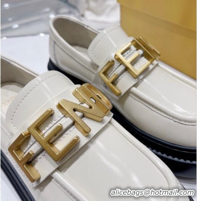 Discount Fendi Fendigraphy Loafers in Brushed Leather White 102962