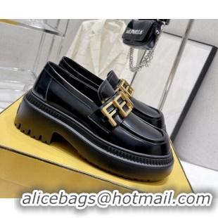 Stylish Fendi Fendigraphy Loafers in Brushed Leather Black 102963