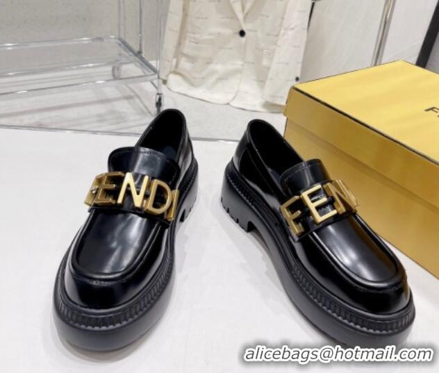 Stylish Fendi Fendigraphy Loafers in Brushed Leather Black 102963