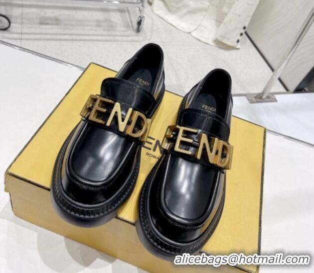 Stylish Fendi Fendigraphy Loafers in Brushed Leather Black 102963