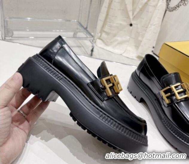 Stylish Fendi Fendigraphy Loafers in Brushed Leather Black 102963