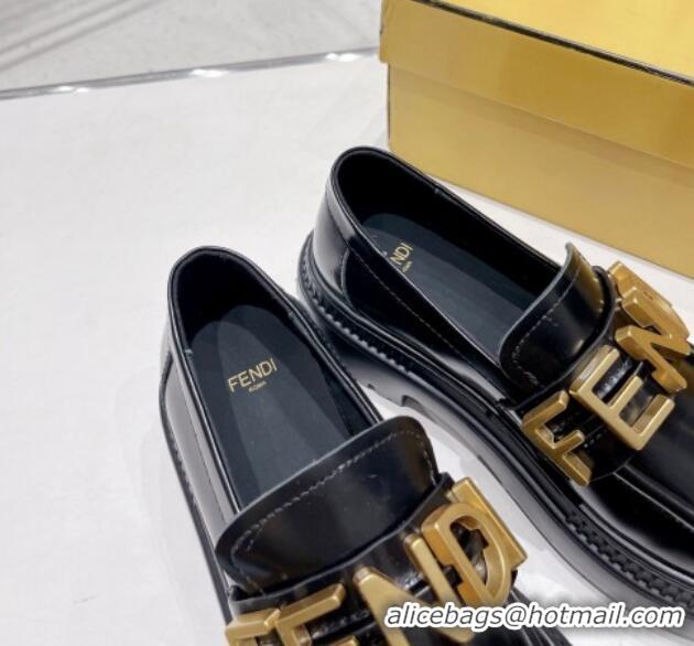 Stylish Fendi Fendigraphy Loafers in Brushed Leather Black 102963