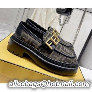 Pretty Style Fendi Fendigraphy Loafers in FF Fabric and Leather Beige 102964