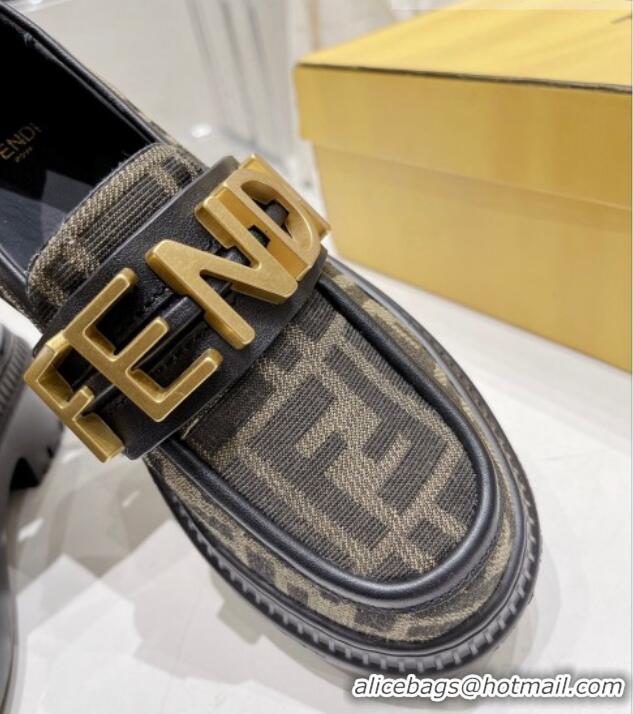 Pretty Style Fendi Fendigraphy Loafers in FF Fabric and Leather Beige 102964