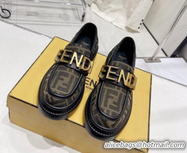 Pretty Style Fendi Fendigraphy Loafers in FF Fabric and Leather Beige 102964