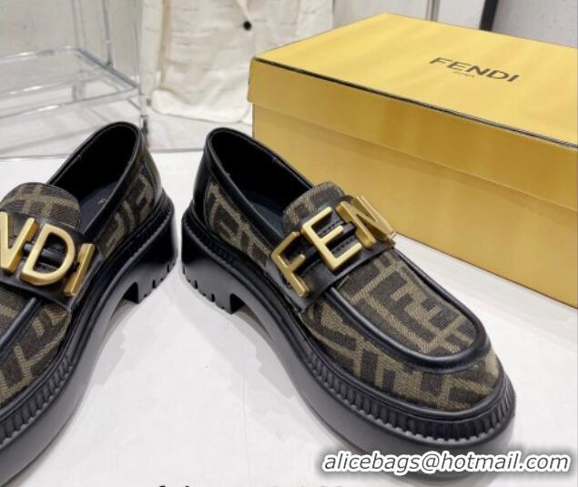 Pretty Style Fendi Fendigraphy Loafers in FF Fabric and Leather Beige 102964