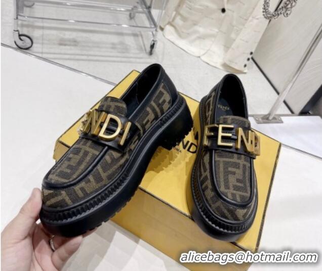 Pretty Style Fendi Fendigraphy Loafers in FF Fabric and Leather Beige 102964