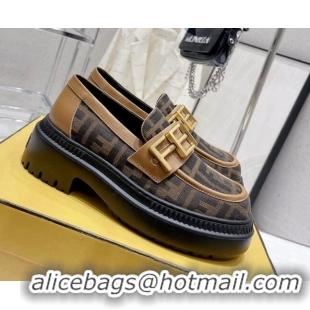 Top Grade Fendi Fendigraphy Loafers in FF Fabric and Leather Brown 102965