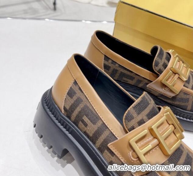 Top Grade Fendi Fendigraphy Loafers in FF Fabric and Leather Brown 102965