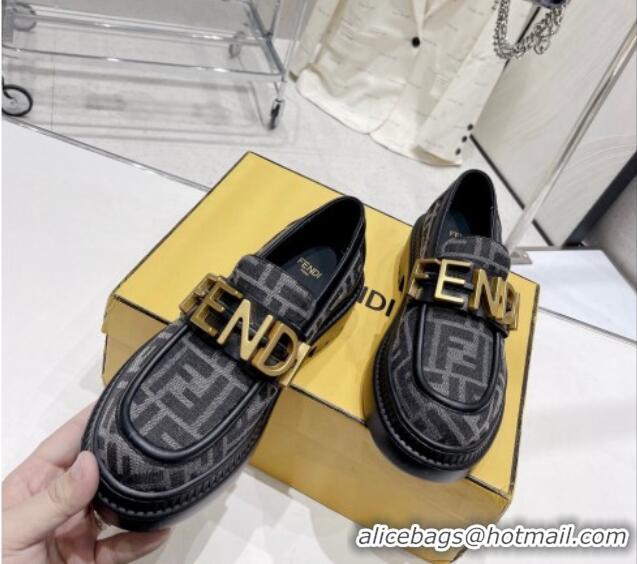 Perfect Fendi Fendigraphy Loafers in FF Fabric and Leather Black 102966