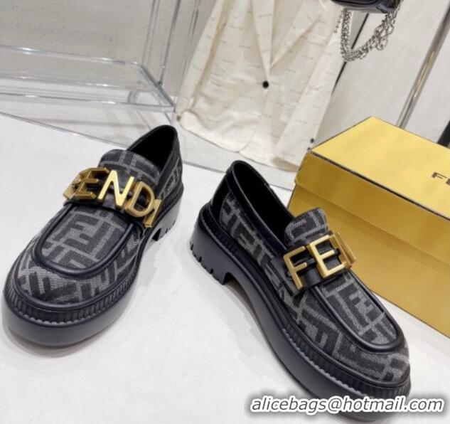 Perfect Fendi Fendigraphy Loafers in FF Fabric and Leather Black 102966