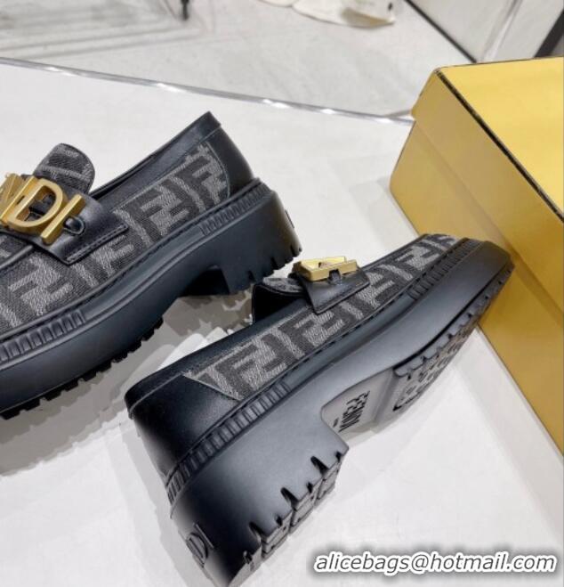 Perfect Fendi Fendigraphy Loafers in FF Fabric and Leather Black 102966