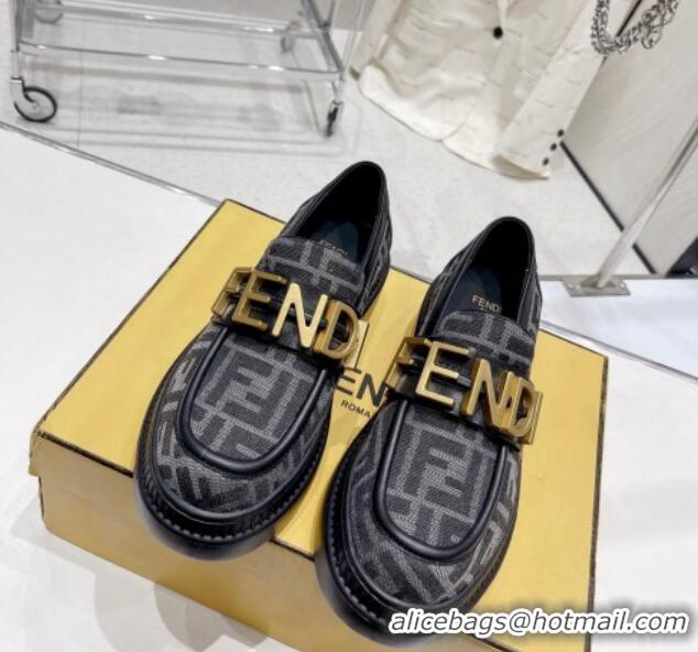 Perfect Fendi Fendigraphy Loafers in FF Fabric and Leather Black 102966