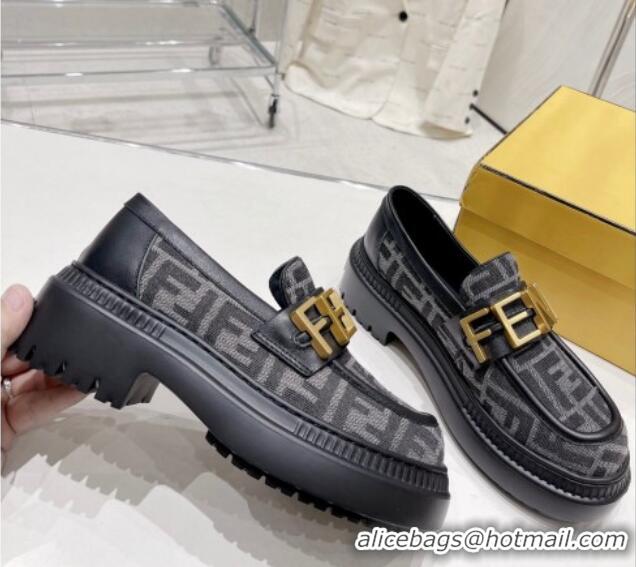 Perfect Fendi Fendigraphy Loafers in FF Fabric and Leather Black 102966