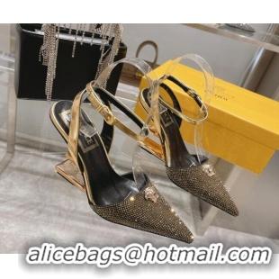 Good Quality Versace x Fendi Fendace First Crystal High Heel Pumps 9cm Gold 110124