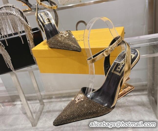 Good Quality Versace x Fendi Fendace First Crystal High Heel Pumps 9cm Gold 110124