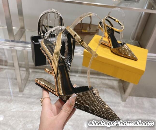 Good Quality Versace x Fendi Fendace First Crystal High Heel Pumps 9cm Gold 110124