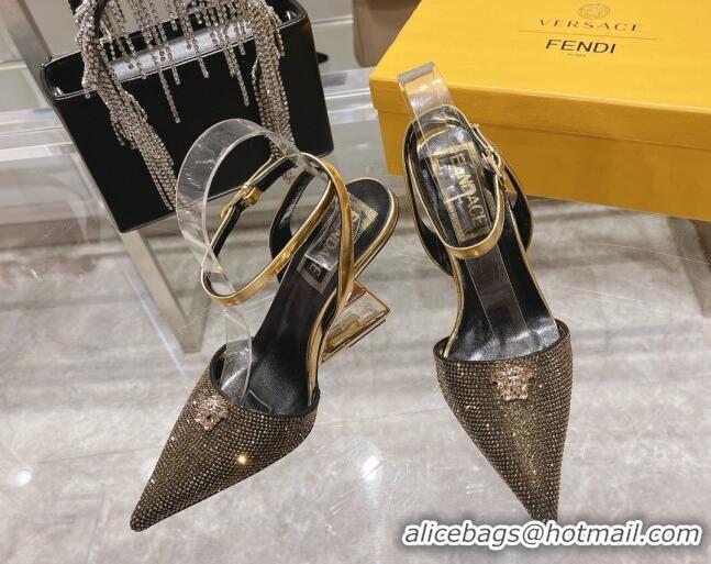 Good Quality Versace x Fendi Fendace First Crystal High Heel Pumps 9cm Gold 110124