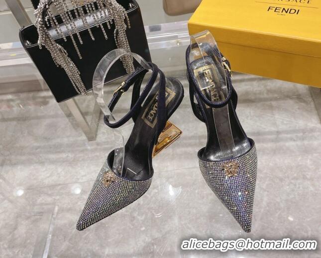 Good Quality Versace x Fendi Fendace First Crystal High Heel Pumps 9cm Silver/Purple 110127