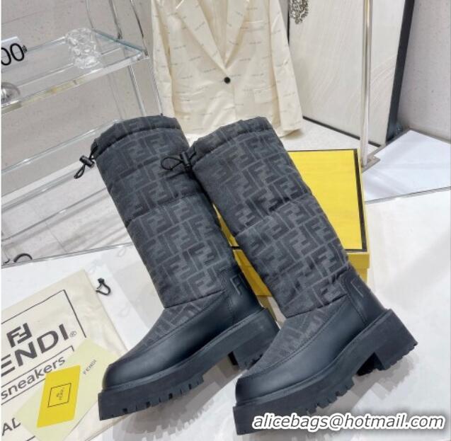 Sumptuous Fendi Signature High Boots FF Fabric and Leather Black 110135