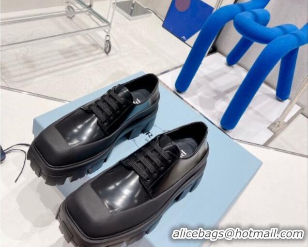 Good Quality Prada Brushed Leather Lace-ups Black 081077