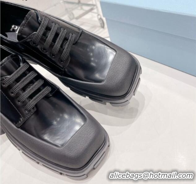 Good Quality Prada Brushed Leather Lace-ups Black 081077