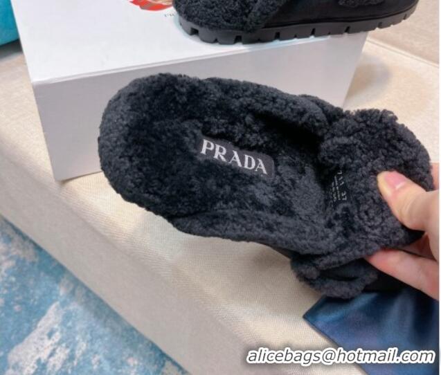 Discount Prada Suede and Shearling Mules Black 081080