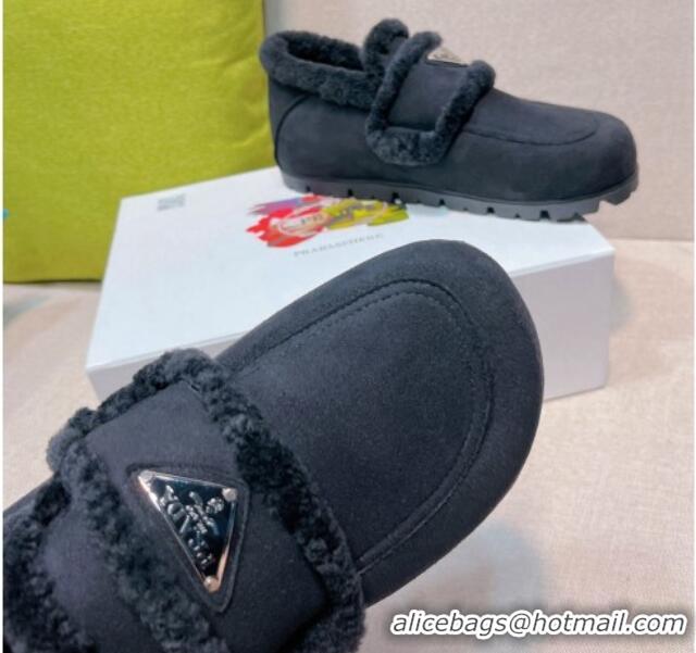 Best Price Prada Suede and Shearling Loafers Black 081082