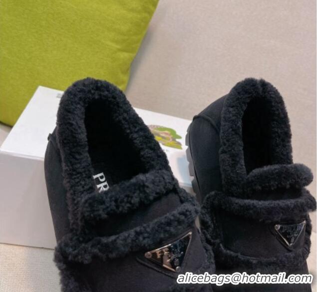 Best Price Prada Suede and Shearling Loafers Black 081082