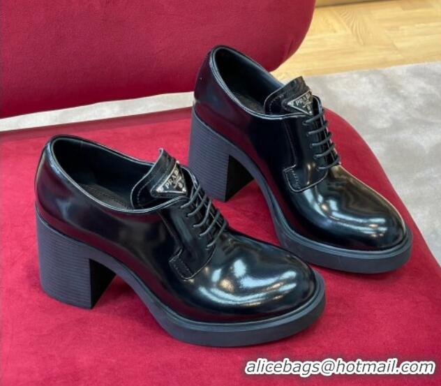 Low Price Prada Brushed Leather Lace-up Pumps 7.5cm Black 081083