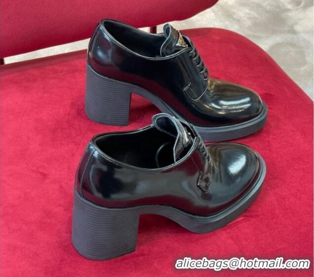 Low Price Prada Brushed Leather Lace-up Pumps 7.5cm Black 081083